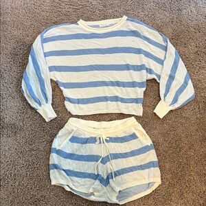 Blue and White Striped sweater short Set
